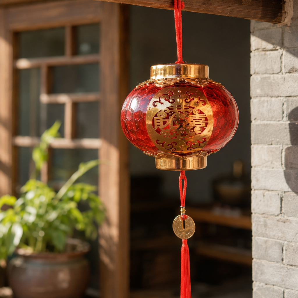 Red hollowed-out "Fu" character lantern, a Chinese-style Spring Festival decorative hanging item for home living room entrance hall details Picture