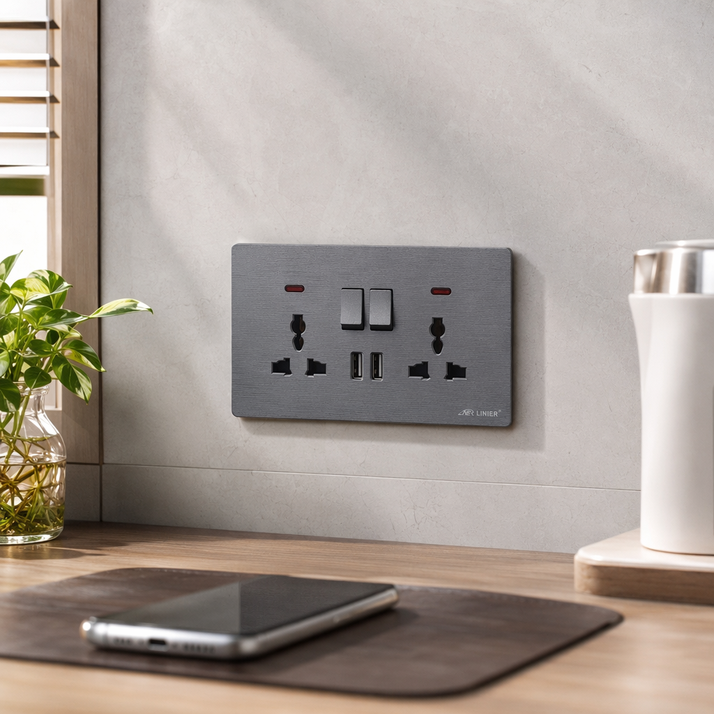 M1 gris díptico 13A multifuncional +USB wall zócalo home office interruptor de pared universal outlet especial details Picture