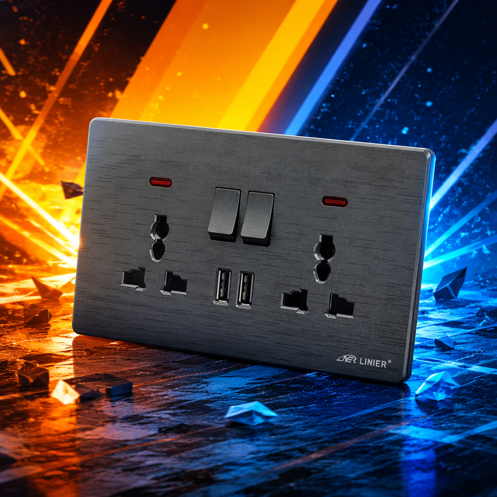 M1 gris díptico 13A multifuncional +USB wall zócalo home office interruptor de pared universal outlet especial Specification image