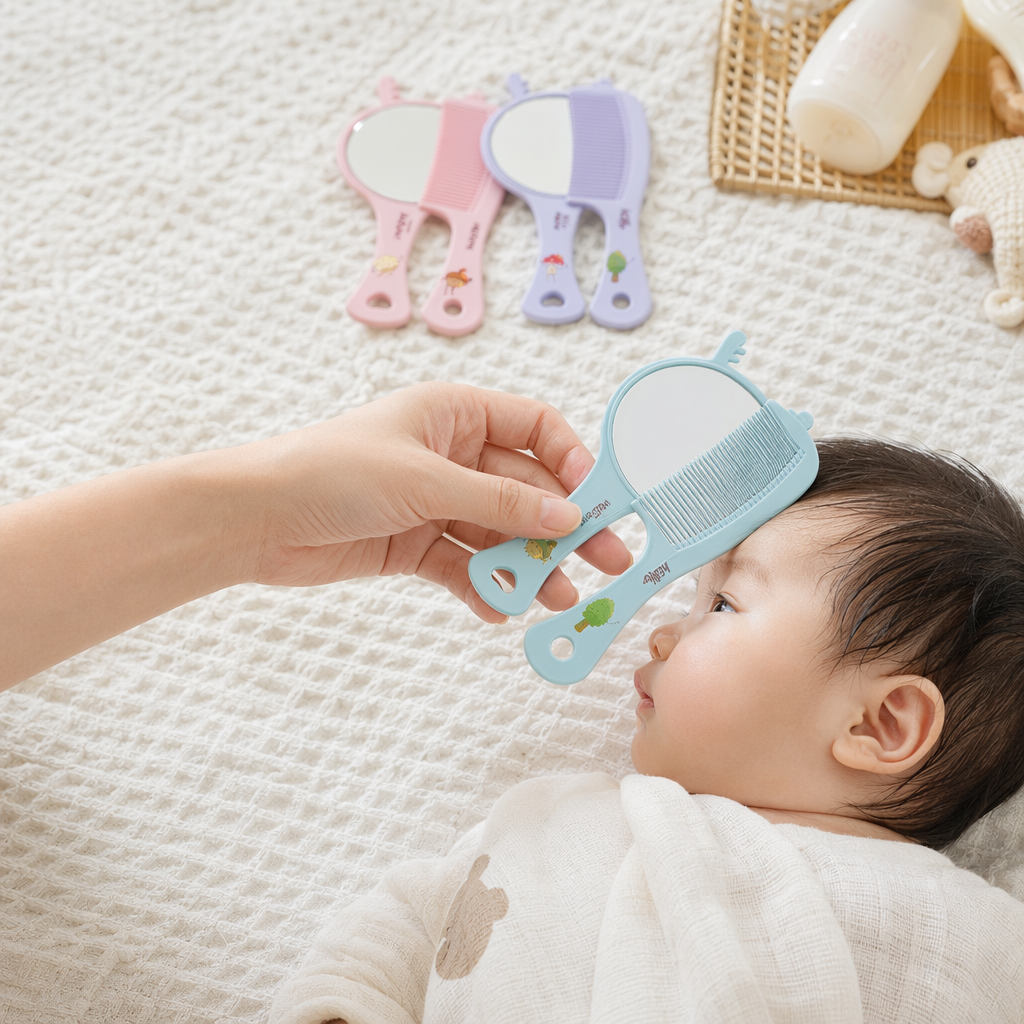 Colorful cartoon comb and mirror set for children and girls, two-in-one comb and mirror details Picture