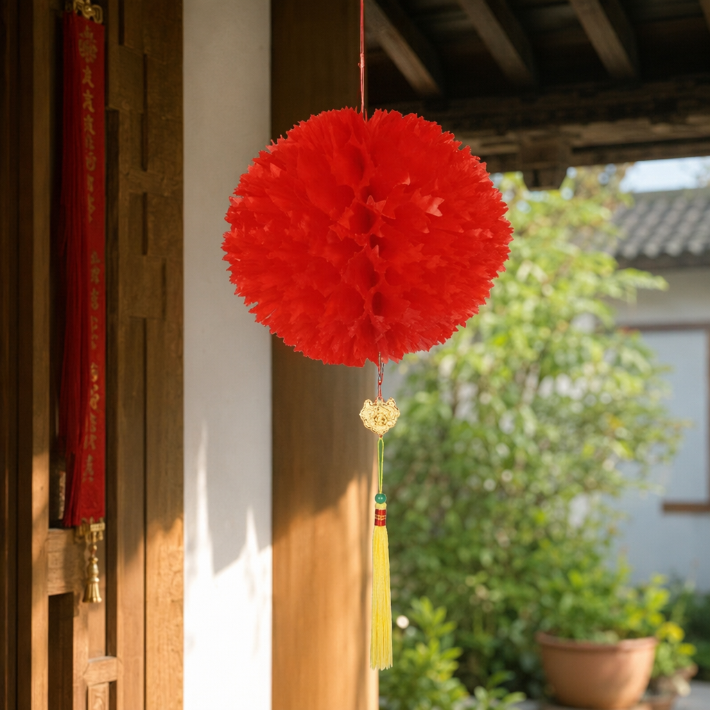红色纸花球装饰品产品图