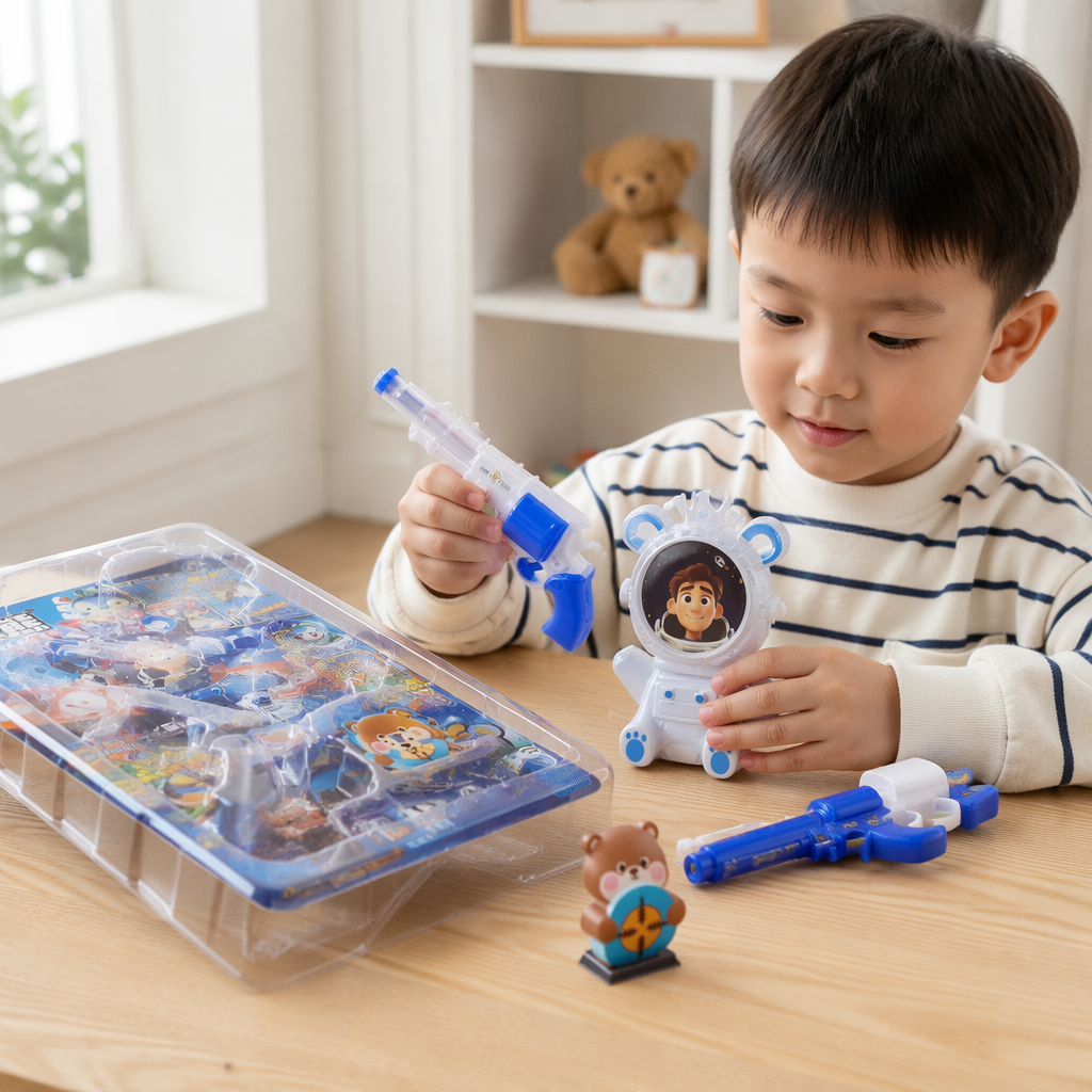 Azul espacio tema juguete pistola set niños puzzle shooter combate combo extraíble details Picture