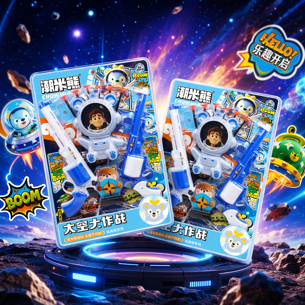 Azul espacio tema juguete pistola set niños puzzle shooter combate combo extraíble Specification image