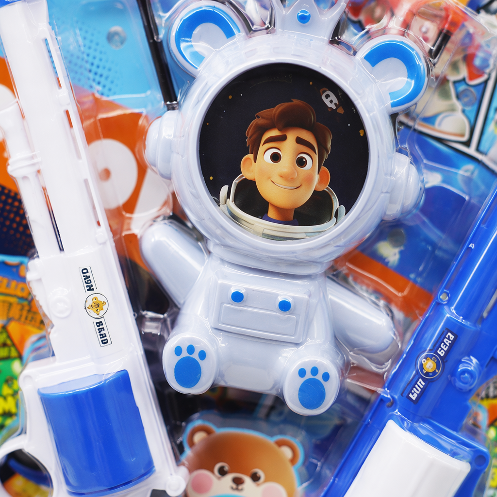 Azul espacio tema juguete pistola set niños puzzle shooter combate combo extraíble Application Scenario