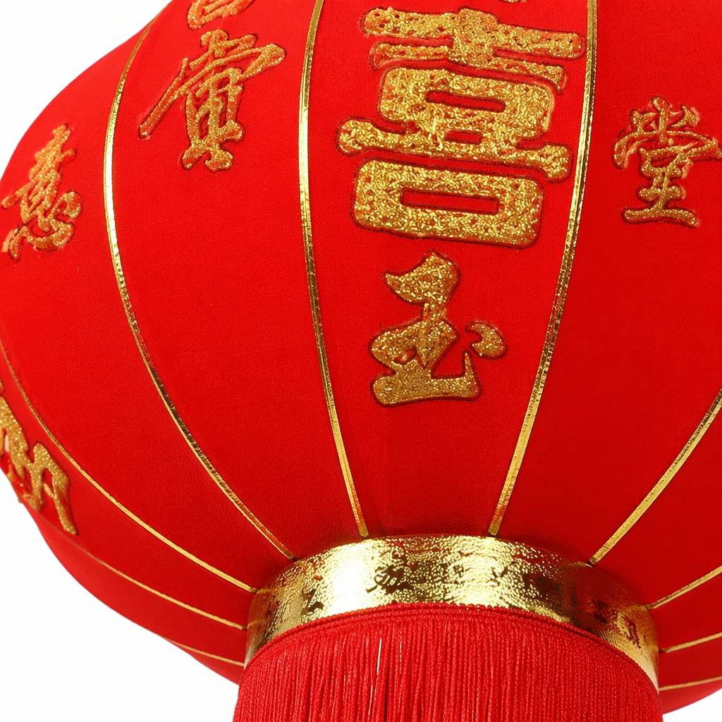 A red oval paper lantern with a golden metal ring and red tassels, symbolizing prosperity and good fortune Application Scenario