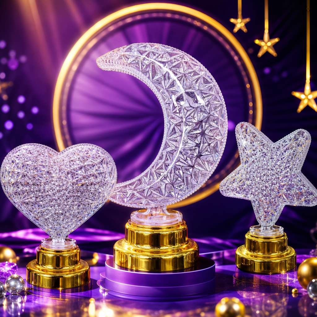 Transparent crescent-shaped decorative items with golden bases, indoor ornaments, home decoration Specification image