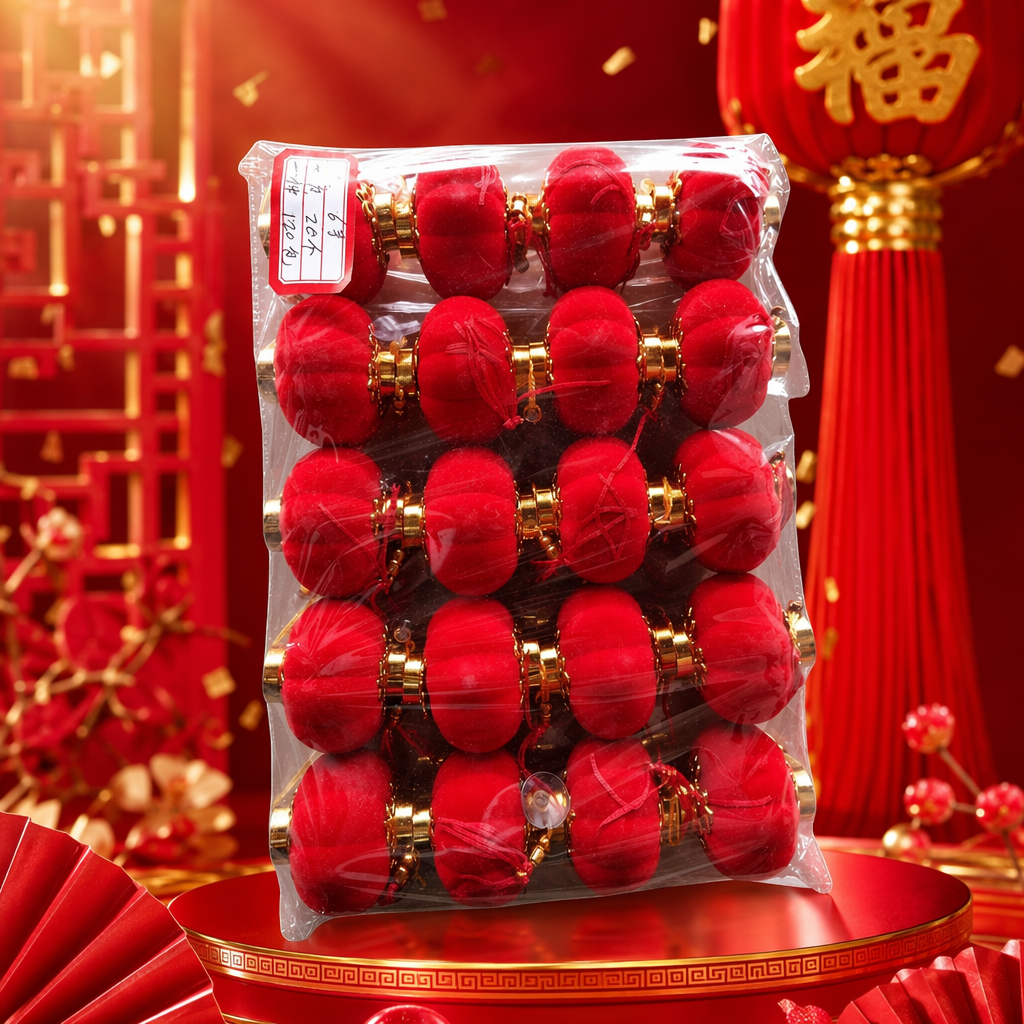 Red velvet lanterns, Chinese-style retro decorative hanging lamps, for the living room and bedroom, are festive and joyous Specification image