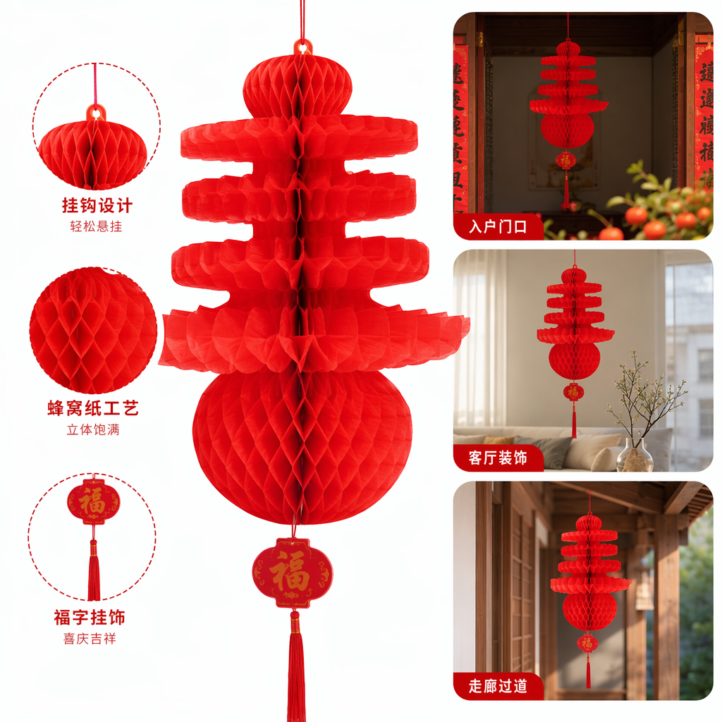 Red Spring character lantern, New Year and Spring Festival decorative pendant, festive home atmosphere light