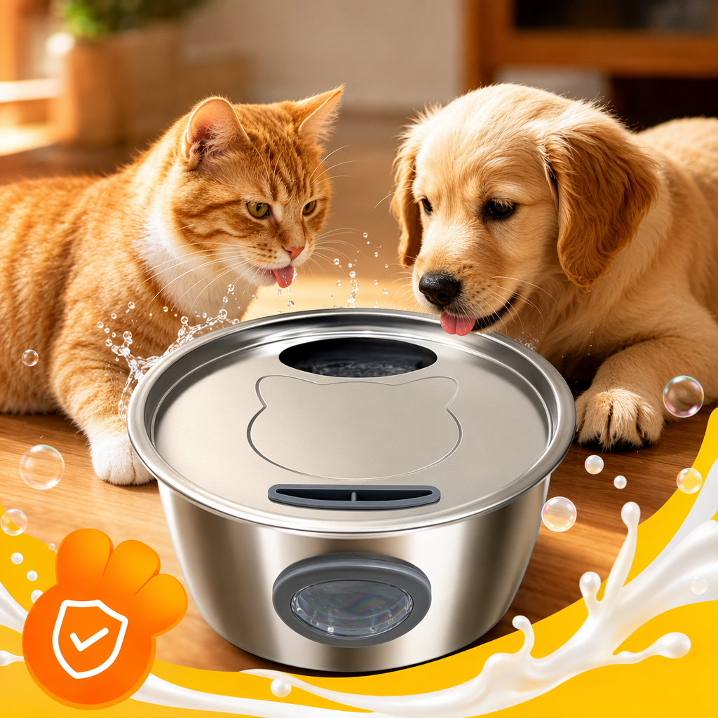 Silver stainless steel cat-shaped intelligent automatic pet water dispenser with infrared sensor Specification image