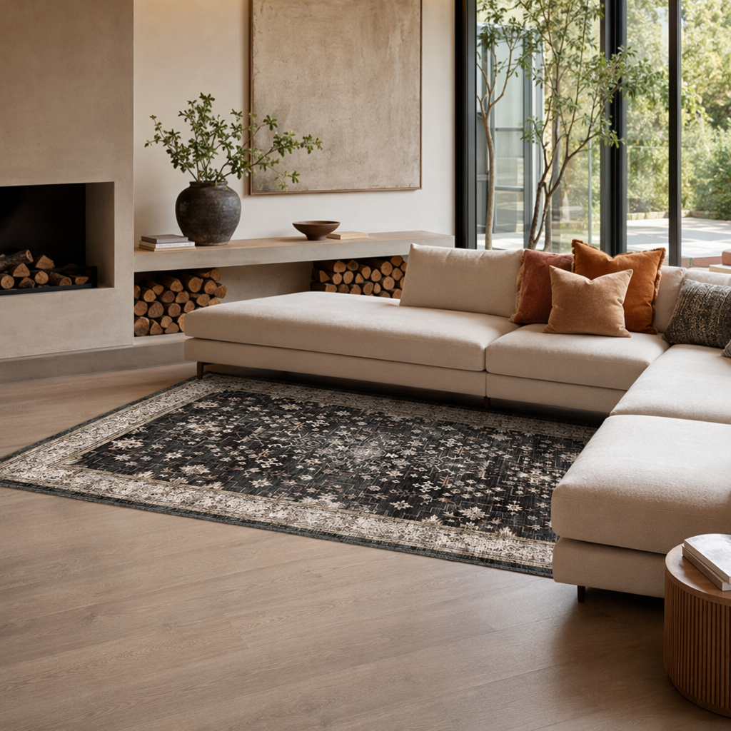 Dark floral pattern carpet for living room and bedroom decoration floor MATS is anti-slip and wear-resistant details Picture