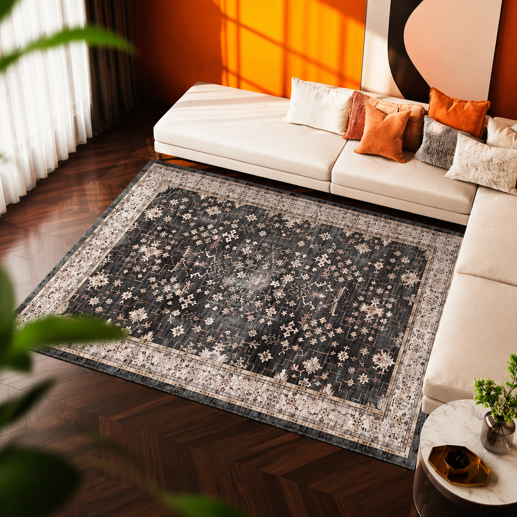 Dark floral pattern carpet for living room and bedroom decoration floor MATS is anti-slip and wear-resistant Specification image