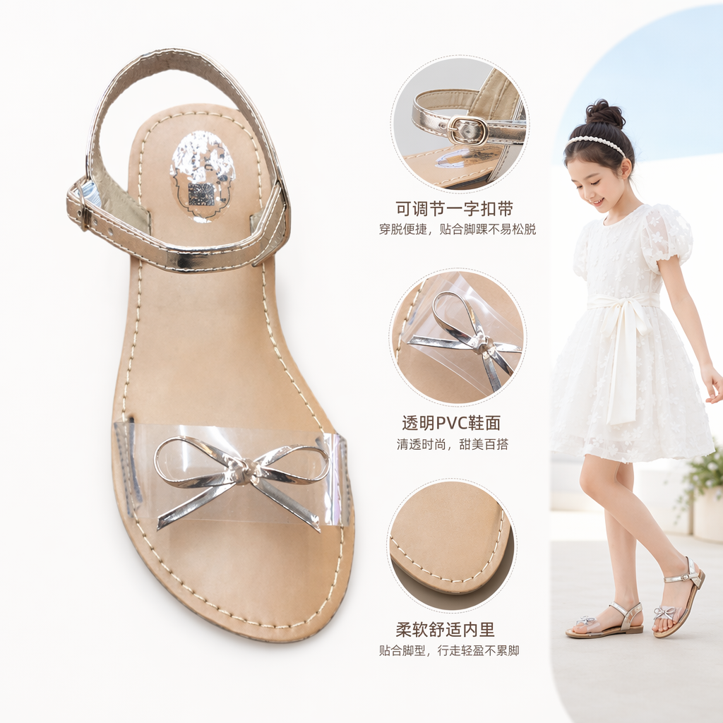 金色细带凉鞋女夏季透气防滑平底百搭时尚