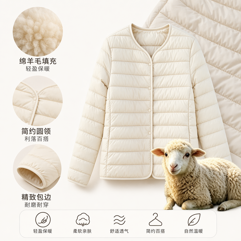 浅粉色黑色米白色三件套轻暖羊毛服附小羊草地图案