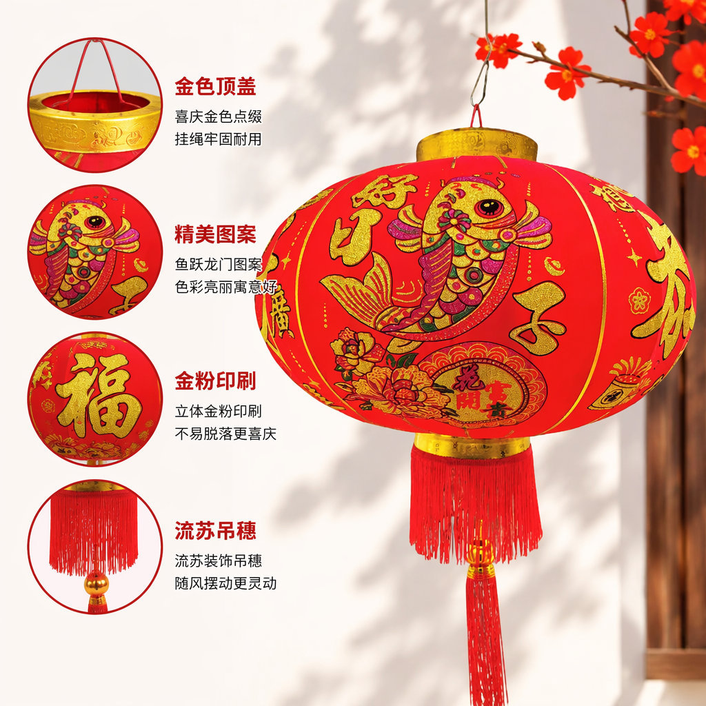 Red carp Chinese-style handmade lanterns, indoor and outdoor decorative hanging ornaments, festive home decor items