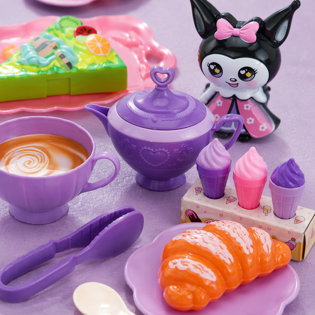 Purple children's toy tea set, simulated pretend play tea cup and teapot set Application Scenario