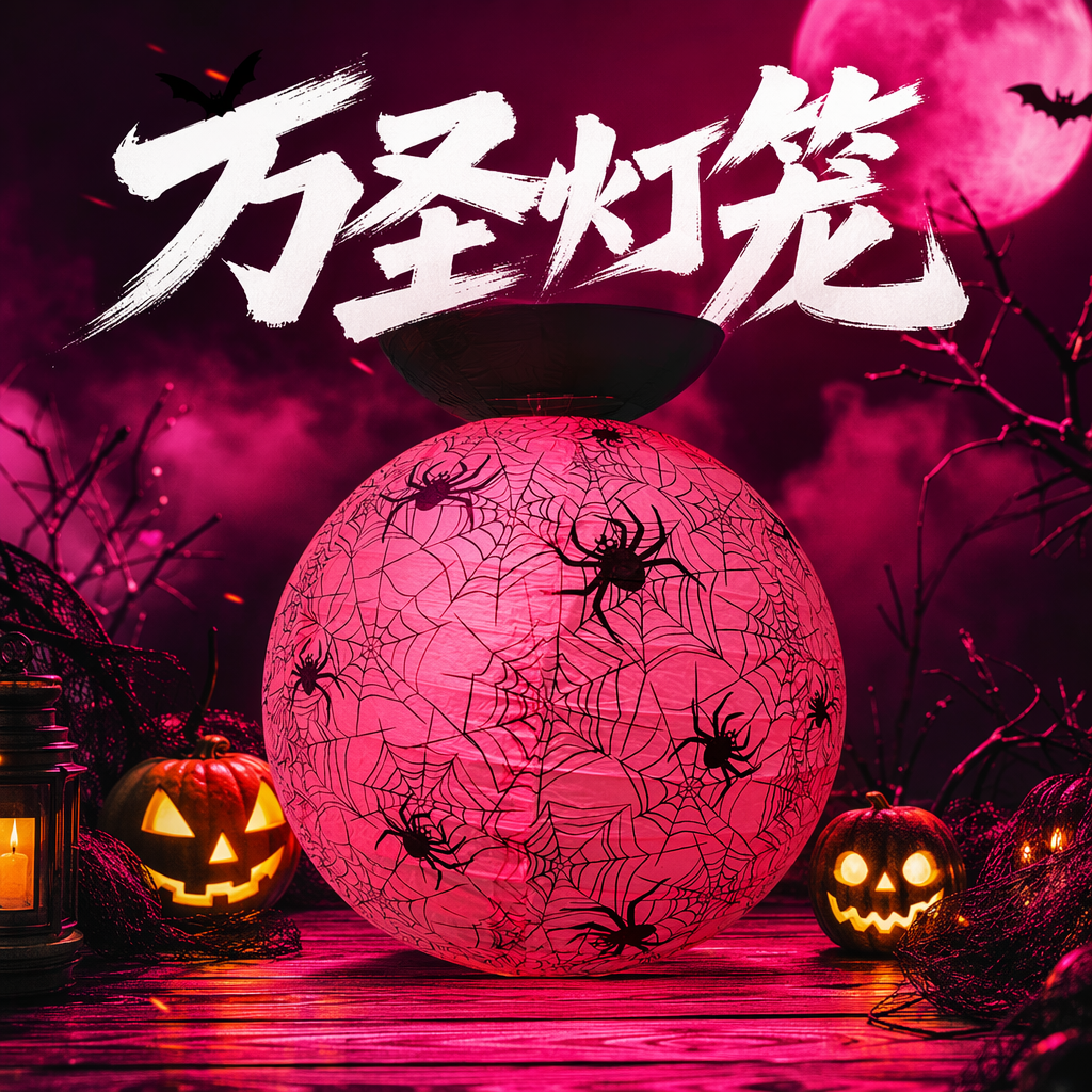 Pink spider web-like decorative lanterns, Halloween atmosphere lanterns and hanging decorations Specification image