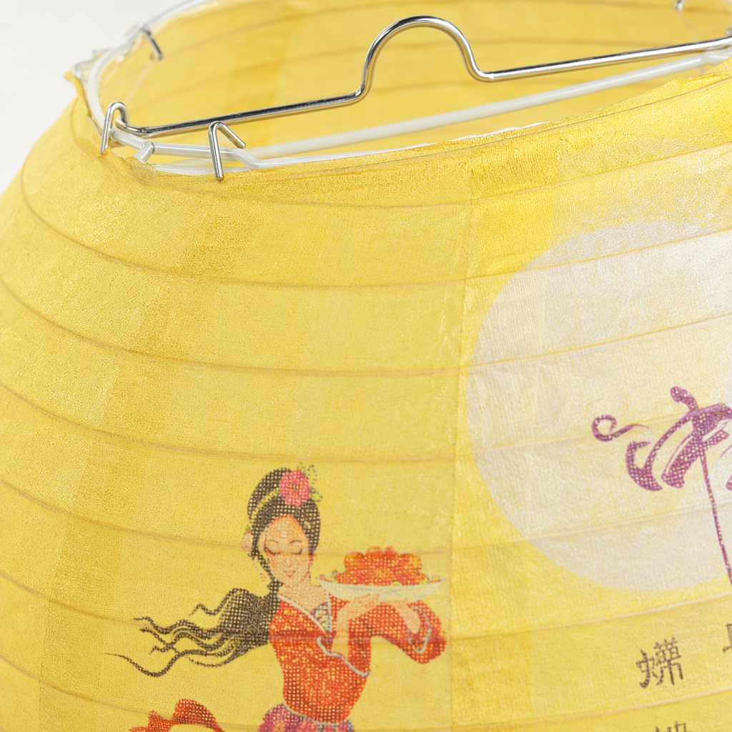 Four ancient-style lady starry night scene colored paper lanterns, each in blue, yellow, red and pink round paper Application Scenario