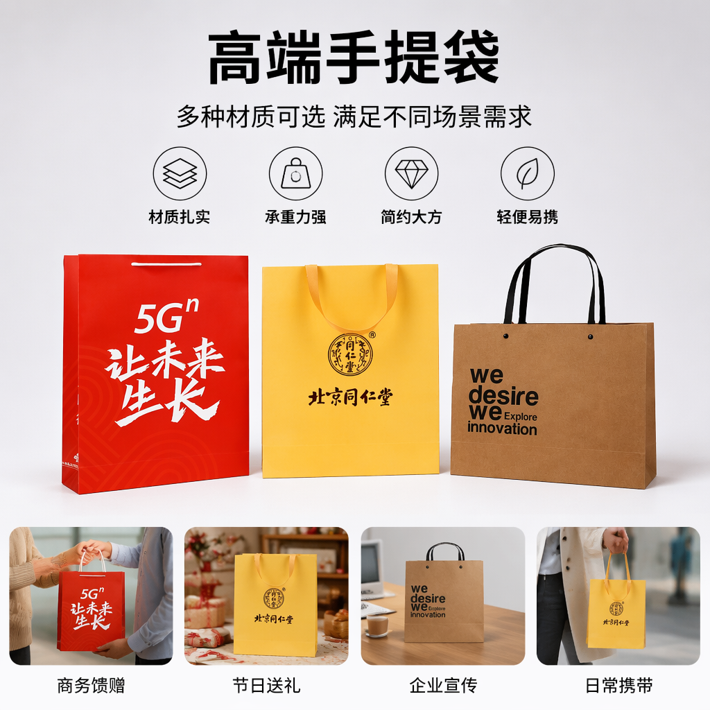 红色黄色棕色牛皮纸袋三色组合包装袋环保可降解