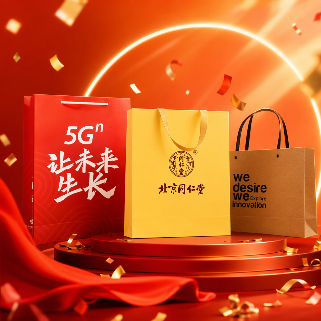 The three-color combination packaging bag of red, yellow and brown kraft paper bags is environmentally friendly and degradable Specification image