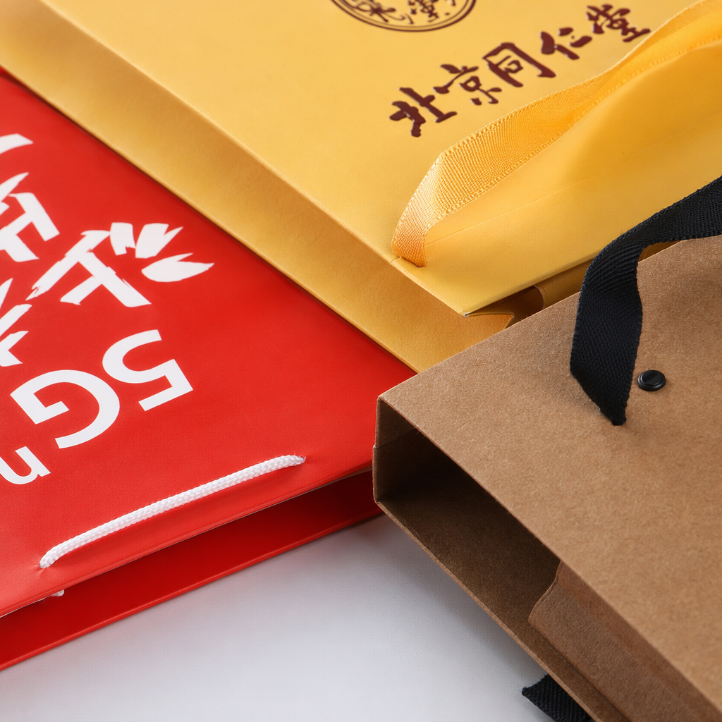 The three-color combination packaging bag of red, yellow and brown kraft paper bags is environmentally friendly and degradable Application Scenario