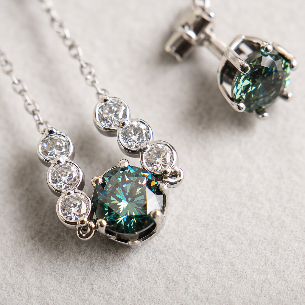 A four-piece set of all-silver Moissanite necklace, ring, stud earrings and bracelet Application Scenario