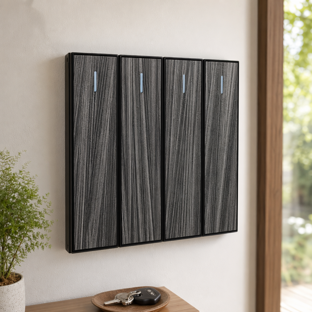 S16 gris/amarillo patrón de madera cuatro puertas interruptor de pared de control único 86 tipo zócalo de pared para comercio exterior especial details Picture