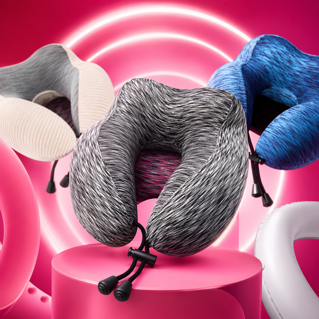 Black and white striped U-shaped neck support memory foam nap travel pillow Specification image