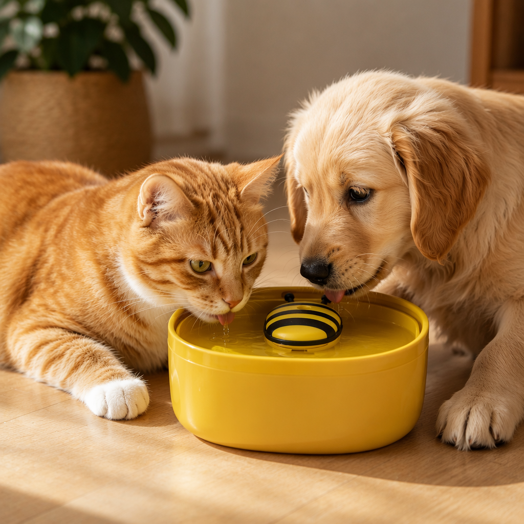 Yellow bee-shaped pet water dispenser, silent circulation, automatic constant pressure, suitable for both cats and dogs details Picture