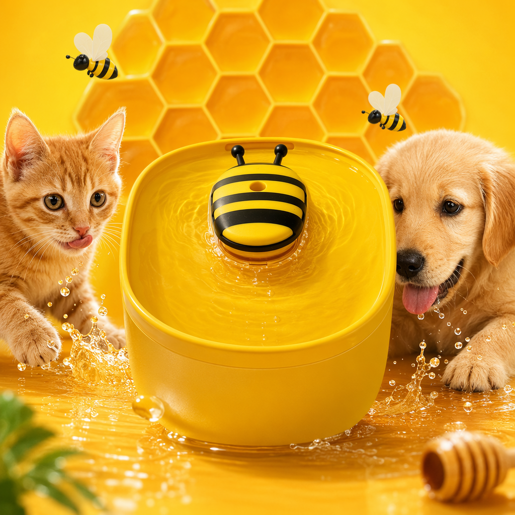 Yellow bee-shaped pet water dispenser, silent circulation, automatic constant pressure, suitable for both cats and dogs Specification image