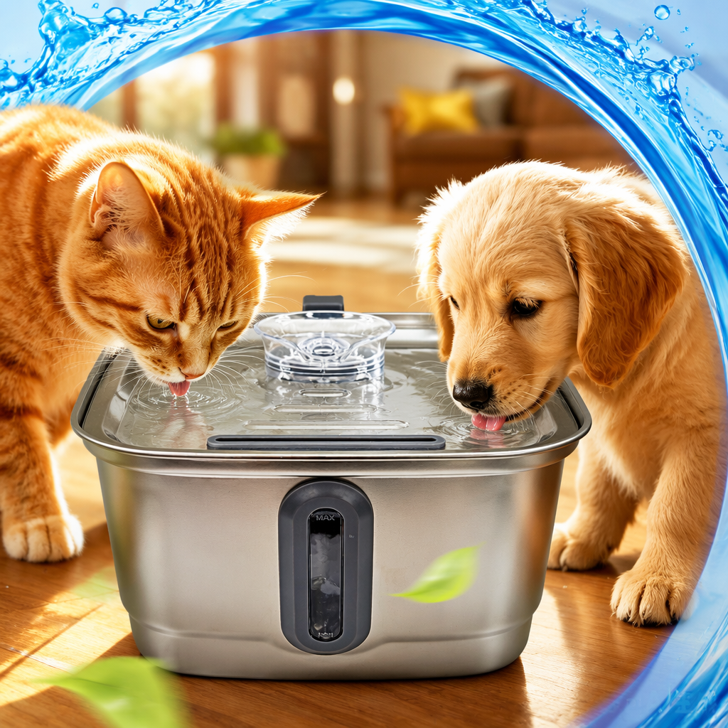 Rectangular stainless steel smart automatic water dispenser for pets with a strip-shaped window Specification image