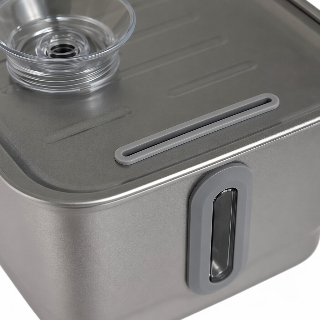 Rectangular stainless steel smart automatic water dispenser for pets with a strip-shaped window Application Scenario