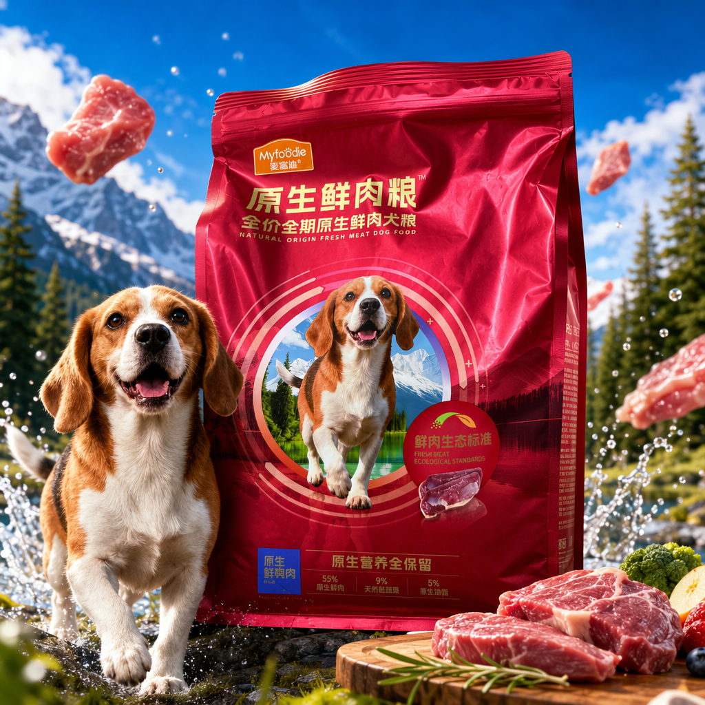 Red packaging bag dog food, specially designed nutritious and balanced dry food for pet dogs Specification image