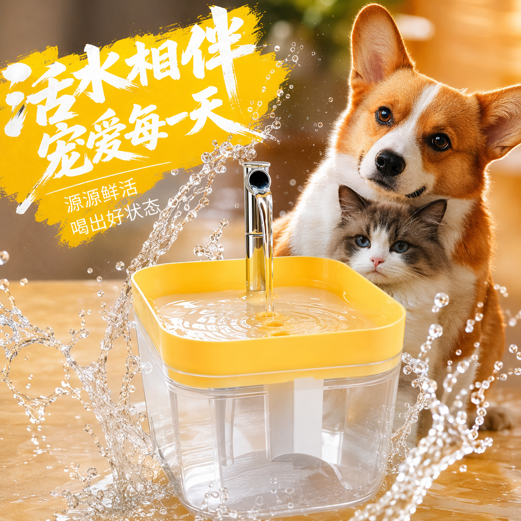 Yellow, transparent and white three-color pet water dispenser, silent circulation, automatic constant flow, suitable for both cats and dogs Specification image