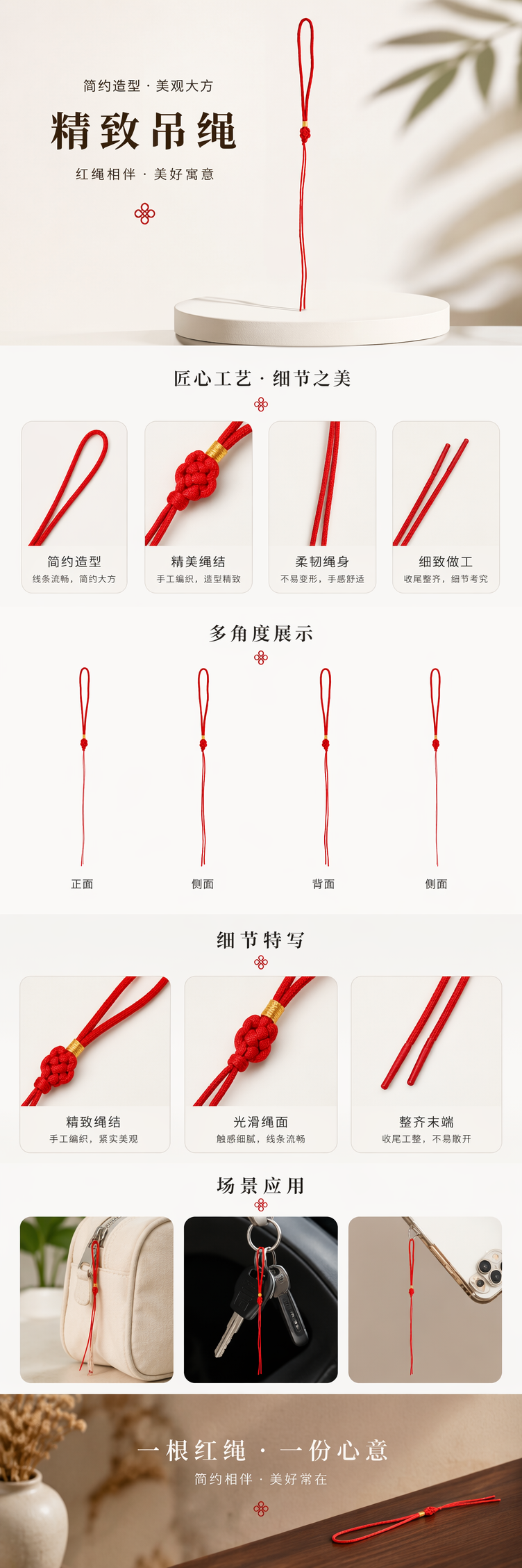 红色中国结吊绳 编织红绳挂扣式双垂饰吊坠绳详情1
