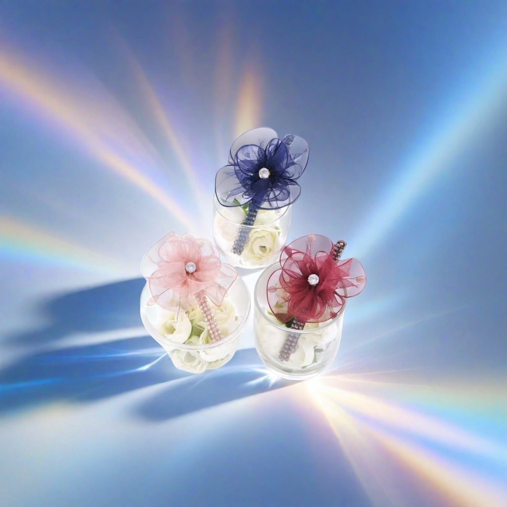蓝色粉色酒红色纱质花朵装饰品