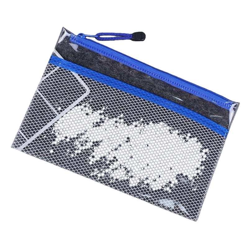 Blue zipper transparent mesh bag, large-capacity storage bag, clothes, underwear and socks sorting bag Item Picture