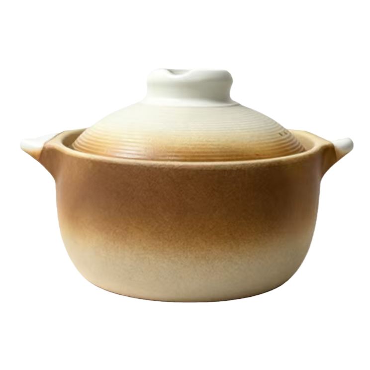 Brown and white gradient ceramic stew pot, household multi-functional clay pot, heat-resistant soup pot Item Picture