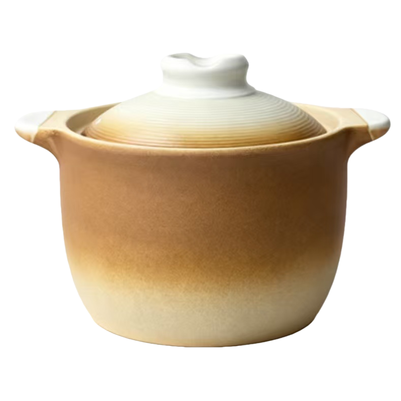 The brown gradient ceramic stew pot is a household multi-functional clay pot that can withstand high temperatures for making soup and stir-frying Item Picture