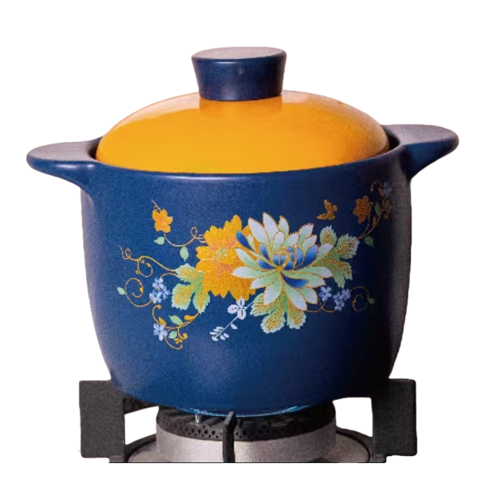 Blue floral patterned ceramic clay pot, household stew pot and soup pot, heat-resistant Item Picture