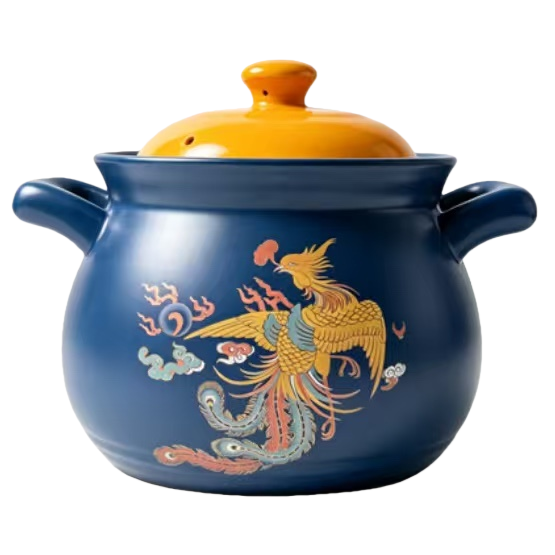 Blue phoenix-patterned ceramic stew pot, a household clay pot for making soup, is heat-resistant and heat-resistant with multiple functions Item Picture