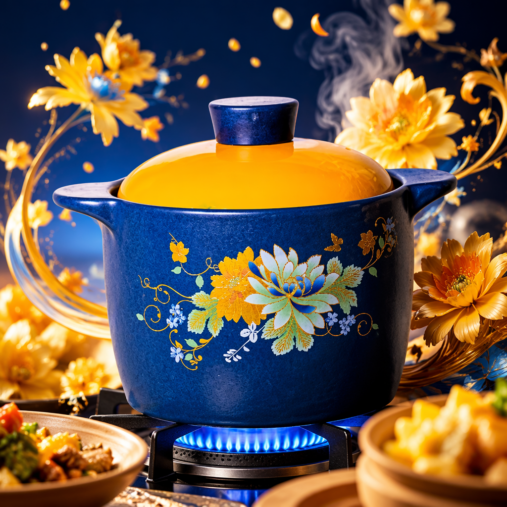 Blue floral patterned ceramic clay pot, household stew pot and soup pot, heat-resistant Specification image