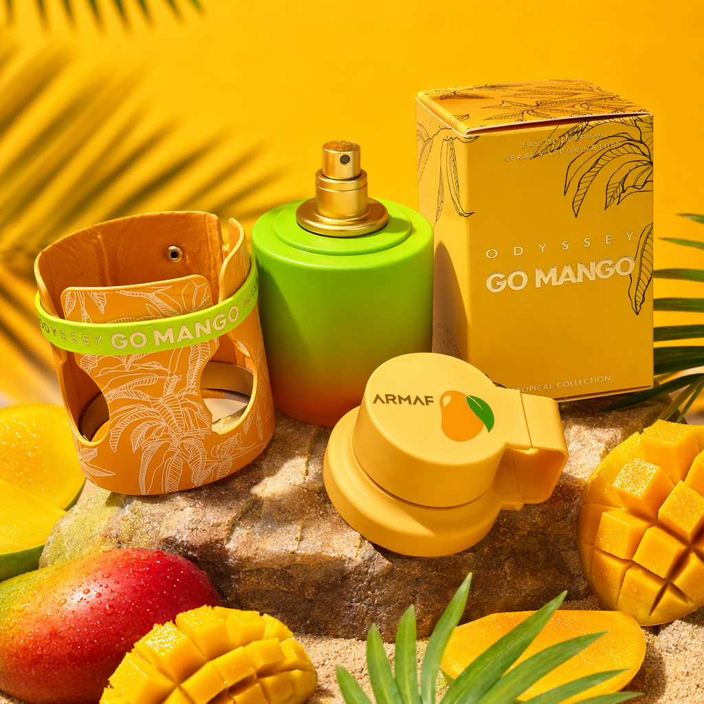 Green gradient bottle body, orange-yellow packaging box, orange protective case, yellow bottle cap perfume Specification image