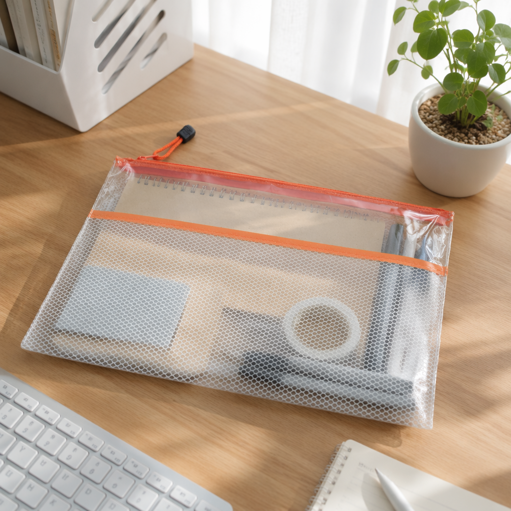 Transparent mesh file bag, A4-sized waterproof and wear-resistant storage bag, multi-functional office stationery details Picture
