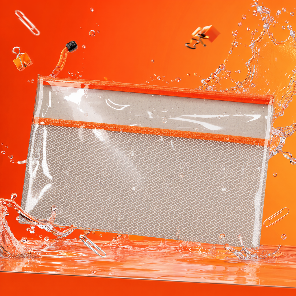 Transparent mesh file bag, A4-sized waterproof and wear-resistant storage bag, multi-functional office stationery Specification image