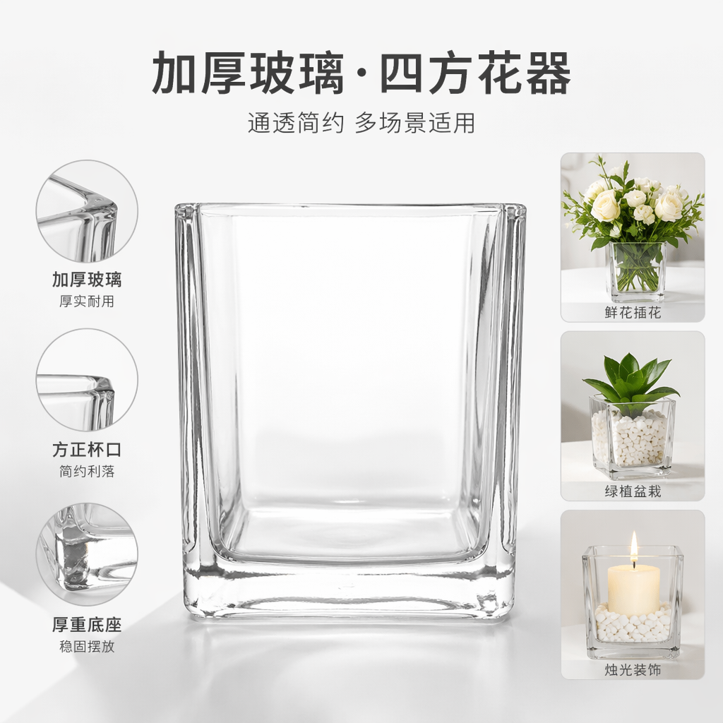 Transparent glass square cup, household simple high borosilicate heat-resistant tea cup and water cup