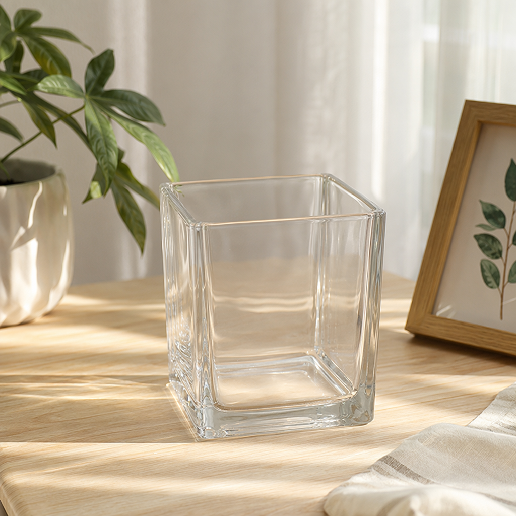 Transparent glass square cup, household simple high borosilicate heat-resistant tea cup and water cup details Picture