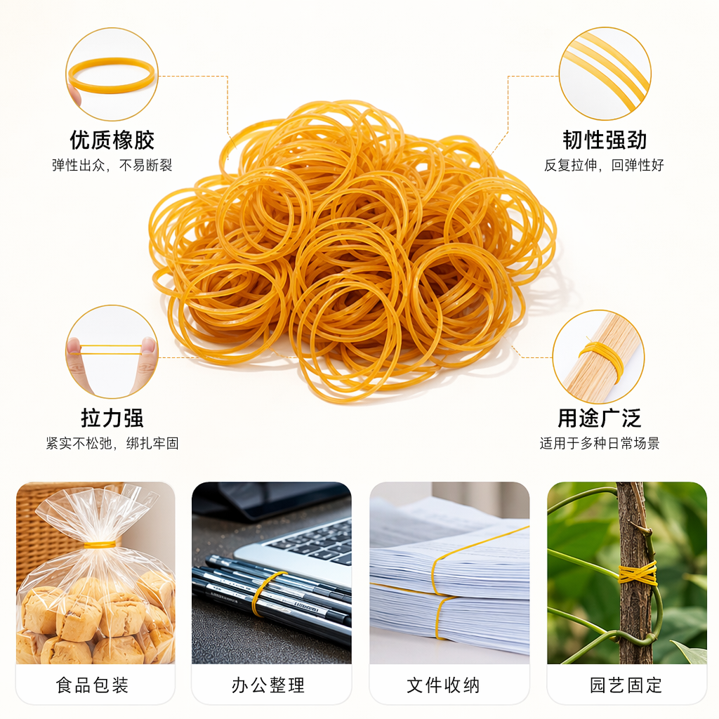黄色橡皮筋堆 扎发头绳发圈弹力耐用多色混装