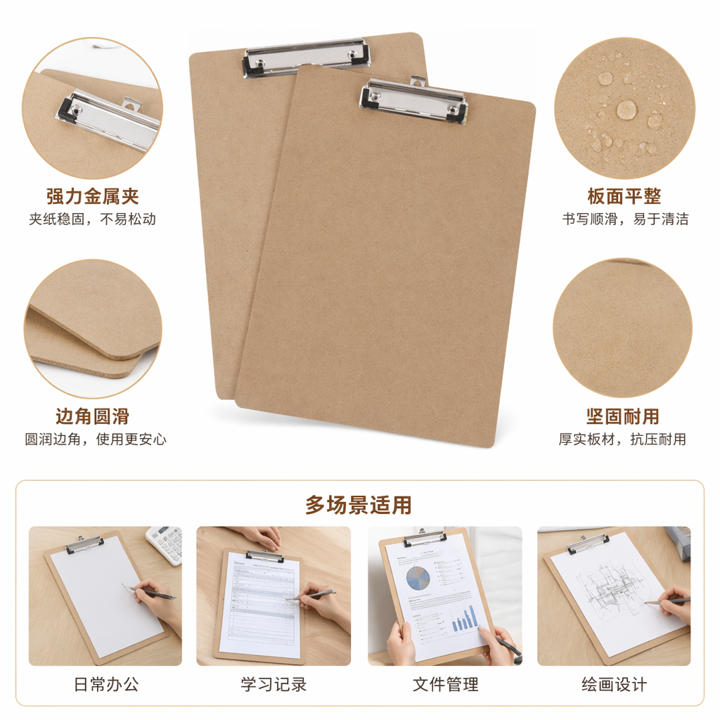 Brown clipboard office supplies, A4 thickened portable folder, desktop organization and storage