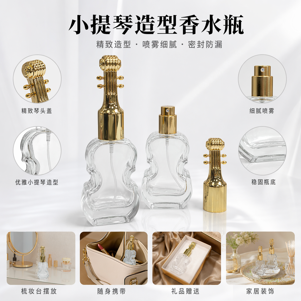金色琴头装饰提琴造型香水瓶