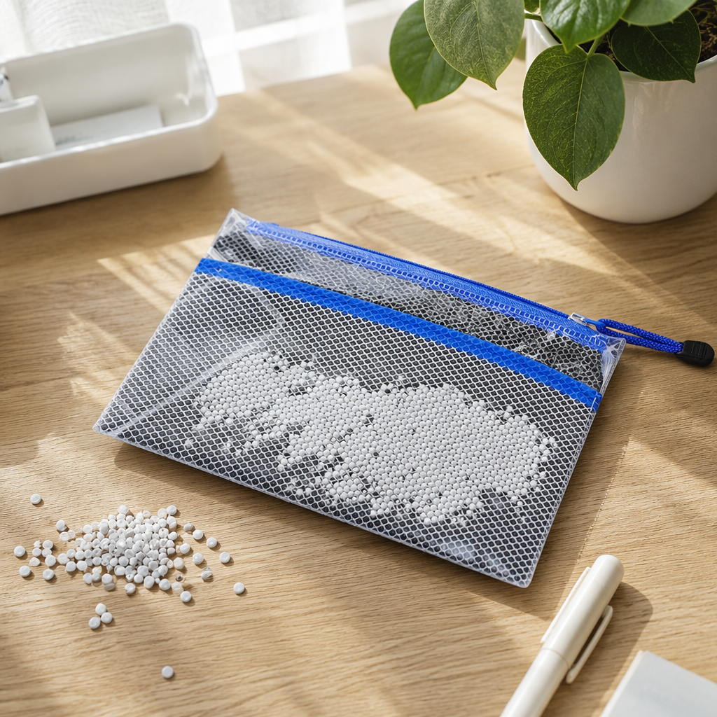 Blue zipper transparent mesh bag, large-capacity storage bag, clothes, underwear and socks sorting bag details Picture
